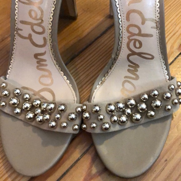Sam Edelman tan suede beaded heels sz 6.5 - Picture 5 of 6